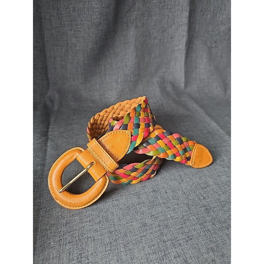 36" Rainbow Multicolor Weaves Leather Small Statement Belt Colorful Cutecore